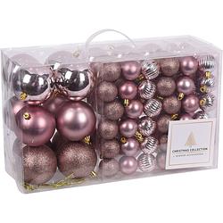 Foto van Kunststof kerstballen set 94 ballen - binnen/buiten gebruik - roze