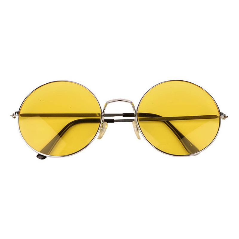 Foto van Hippie flower power sixties ronde glazen zonnebril xl geel - verkleedbrillen