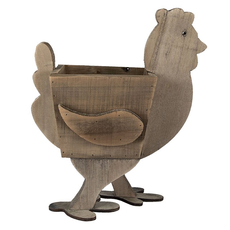 Foto van Clayre & eef bloempot kip 35*18*40 cm bruin hout bloempot binnen plantenpot plant pot bruin bloempot binnen plantenpot