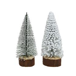 Foto van Everlands - 3 stuks mini kerstboom tafelboom mini hout voet h28 cm groen/wit