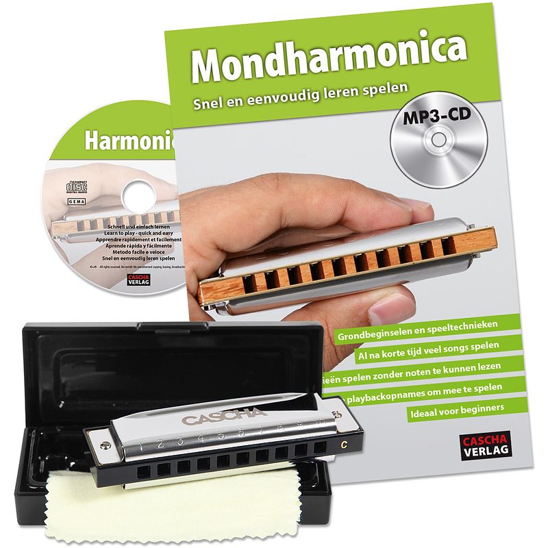 Foto van Cascha hh 1600 nl blues harmonica set + leerboek, cd