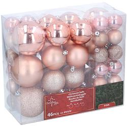 Foto van Christmas gifst kerstballen set roze - 46 stuks kunststof kerstballen - kerstversiering