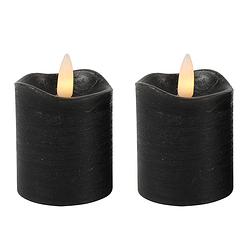 Foto van Countryfield led kaarsen/stompkaarsenen - 2x st - zwart - d7,5 x h7,2 cm - led kaarsen