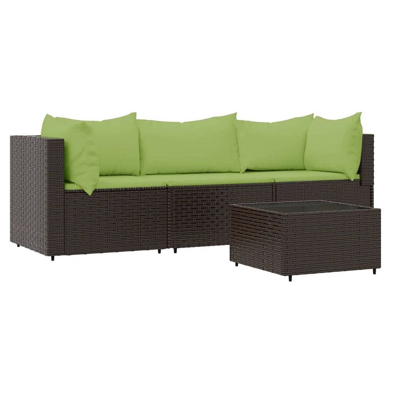 Foto van Vidaxl 4-delige loungeset met kussens poly rattan bruin