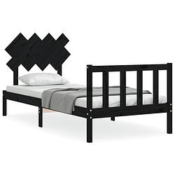 Foto van The living store massief grenenhouten bedframe - zwart - 205.5 x 95.5 x 81 cm