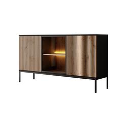 Foto van Meubella dressoir legend - mat zwart - eiken - 154 cm