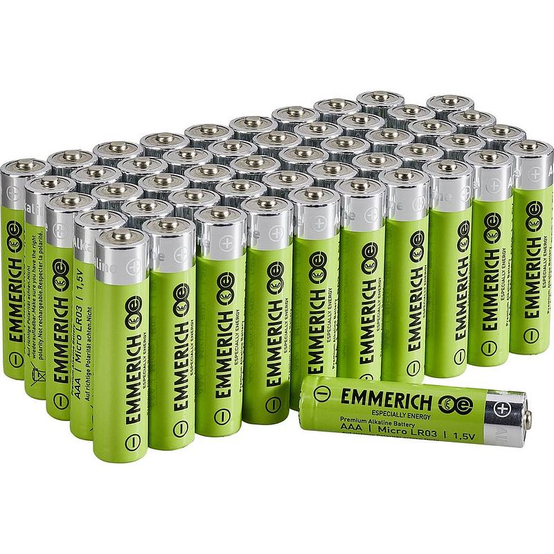 Foto van Aaa batterij (potlood) emmerich industrial lr03 alkaline 1300 mah 50 stuk(s)