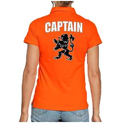 Foto van Holland fan polo t-shirt captain oranje met leeuw voor dames 2xl - feestshirts