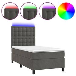 Foto van The living store boxspring donkergrijs fluweel 203x90x118/128cm - verstelbaar hoofdbord - led-verlichting -