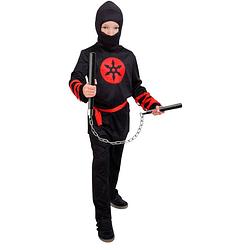 Foto van Folat verkleedpak ninja warrior junior polyester zwart/rood mt 134-152