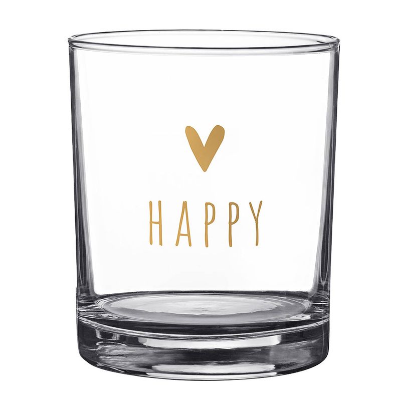 Foto van Clayre & eef waterglas 230 ml glas hart happy drinkbeker drinkglas transparant drinkbeker drinkglas