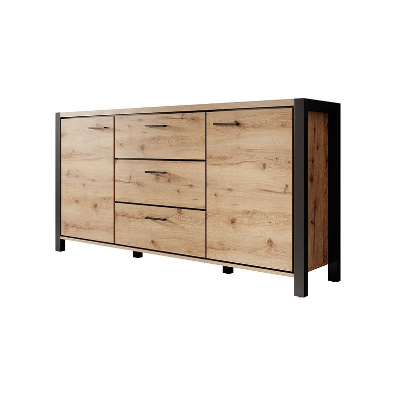 Foto van Meubella dressoir acapulco - eiken - zwart - 180 cm