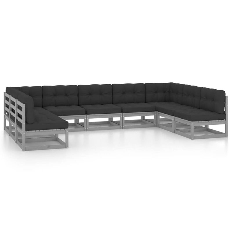 Foto van Vidaxl 9-delige loungeset met kussens massief grenenhout grijs