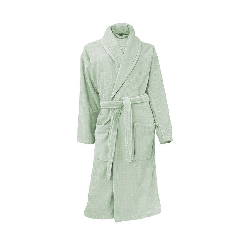 Foto van Linnick wafel badjas velour katoen - soft green - xxl