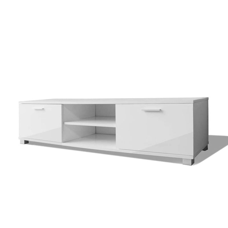 Foto van The living store tv-meubel hoogglans wit bewerkt hout en mdf - 140x40.3x34.7cm - ruime opbergruimte