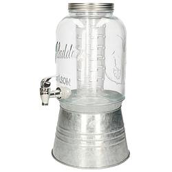 Foto van Glazen drankdispenser/limonadetap op voet met zilver kleur dop/voet/tap 3.8 liter - drankdispensers