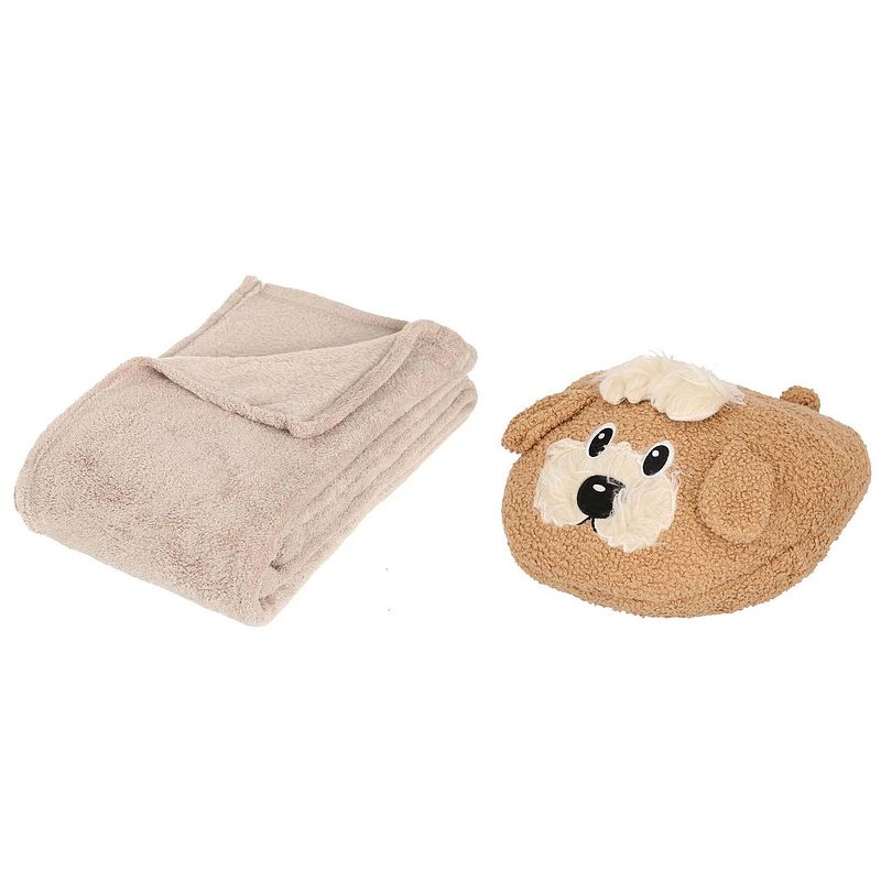 Foto van Fleece deken beige 125 x 150 cm met voetenwarmer slof terrier hond one size - voetenwarmers