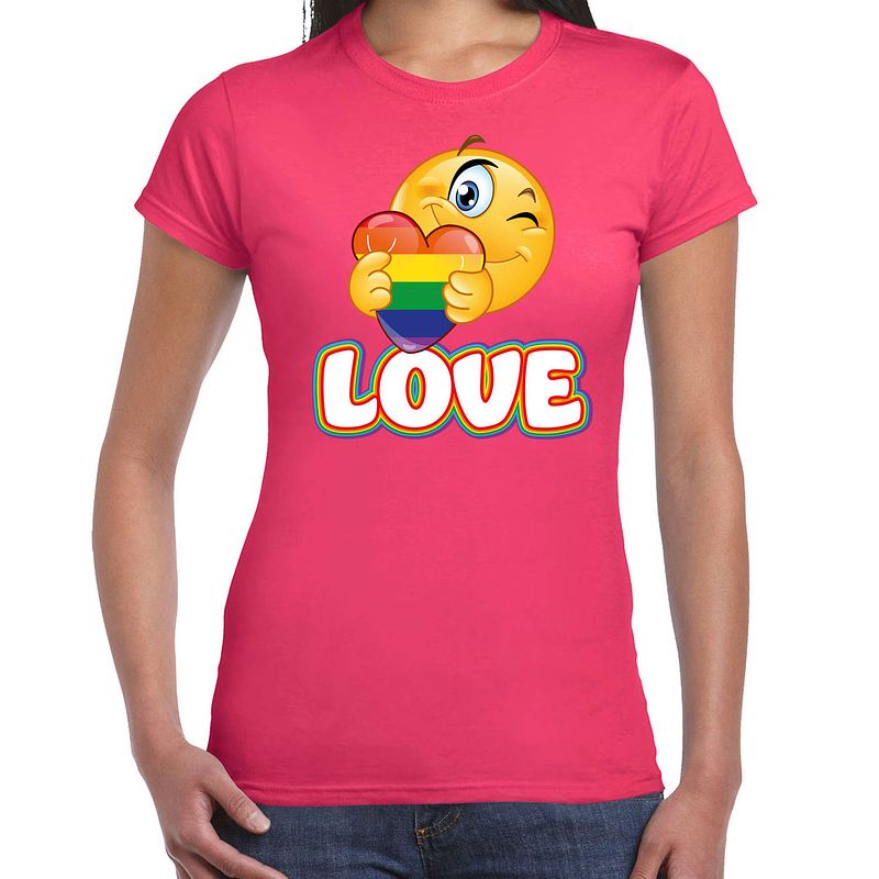 Foto van Bellatio decorations gay pride shirt - love - regenboog - dames - rozea  l - feestshirts