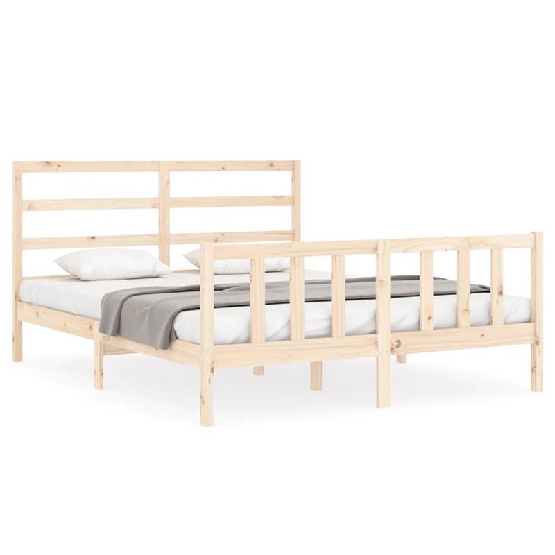 Foto van The living store bed massief grenenhout - kingsize - 205.5 x 155.5 x 100 cm - multiplex lattenbodem - functioneel