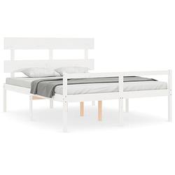 Foto van The living store bedframe met hoofdbord massief hout wit 160x200 cm - bed