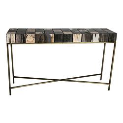 Foto van Ptmd petrified laminate gemeleerd sidetable goud frame