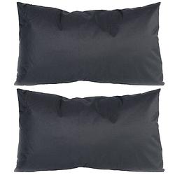 Foto van 2x stuks bank/sier kussens voor binnen en buiten in de kleur zwart 30 x 50 cm tuinkussens voor buite - sierkussens