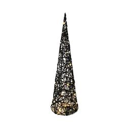 Foto van Led piramide kerstboom - h40 cm - zwart - rotan - kerstverlichting - kerstverlichting figuur