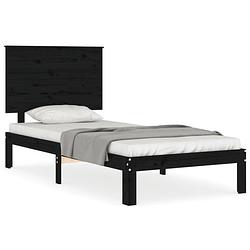 Foto van The living store bedframe - massief grenenhout - zwart - 203.5 x 93.5 x 82.5 cm - met multiplex lattenbodem