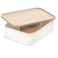 Foto van Idesign - opbergbox met deksel, 30.2 x 21.3 x 7.6 cm, paulownia hout, kokoswit - idesign eco storage