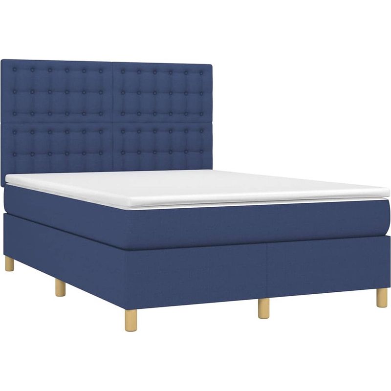 Foto van The living store boxspringbed - comfort - bed - 203 x 144 x 118/128 cm - blauw - duurzaam materiaal