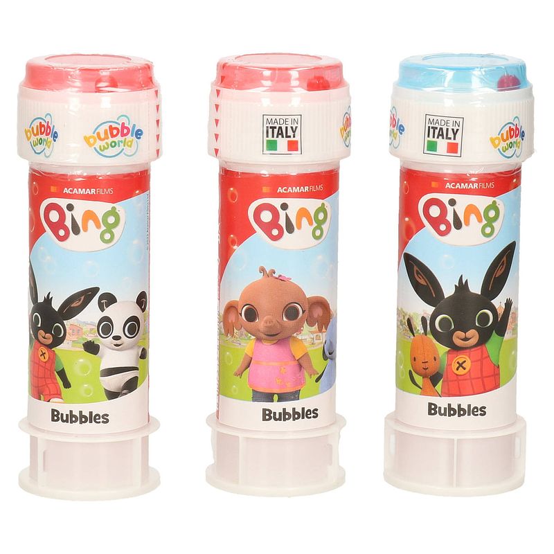 Foto van 3x bing konijn bellenblaas flesjes met bal spelletje in dop 60 ml voor kinderen - bellenblaas