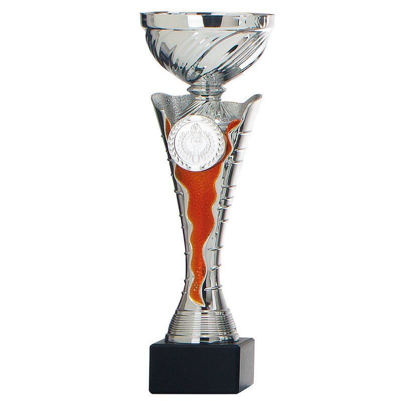 Foto van Luxe trofee/prijs beker - zilver - wimpel rood - metaal - 23 x 8 cm - fopartikelen