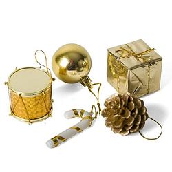 Foto van Kerststukje ornamenten - 20-delig - goud - plastic - 5 cm - kerststukjes
