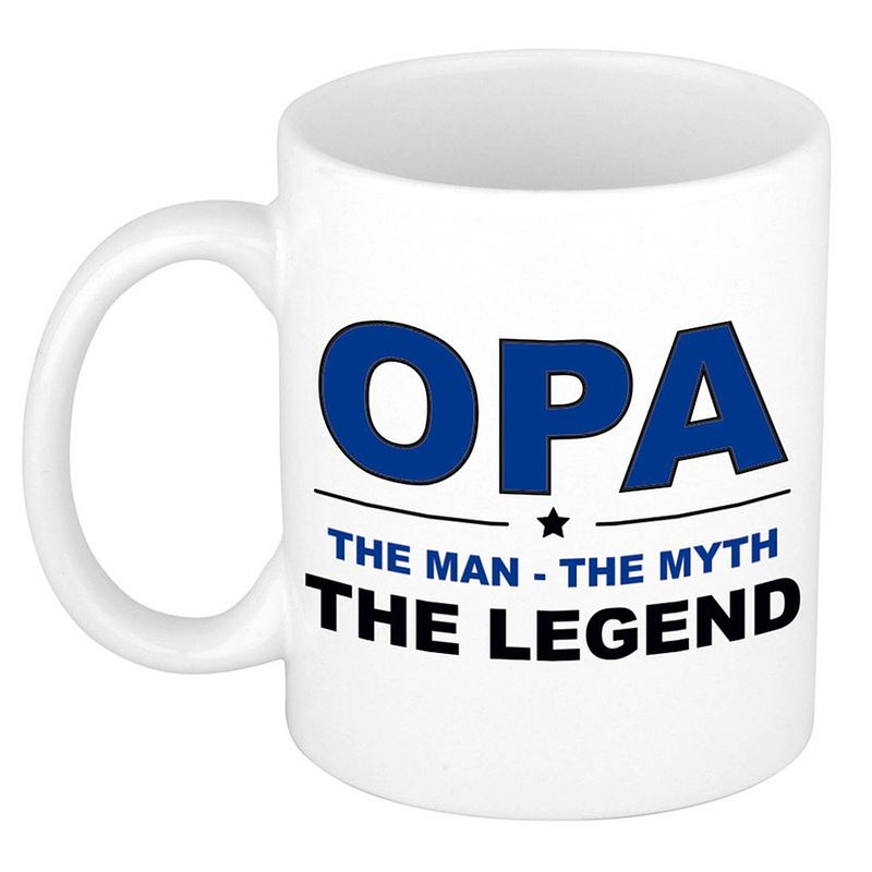 Foto van Opa the legend cadeau mok / beker wit 300 ml - feest mokken