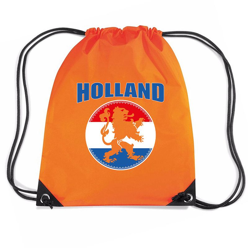 Foto van Holland oranje leeuw nylon supporter rugzakje/sporttas oranje - ek/ wk voetbal / koningsdag - gymtasje - zwemtasje