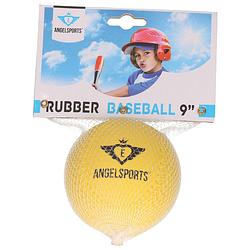 Foto van Rubberen speelgoed honkbal geel 9 cm - honkbalsets