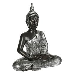 Foto van Boeddha beeld xl zittend - binnen/buiten - polyresin - zilver/zwart - 63 cm - beeldjes