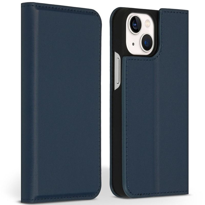 Foto van Accezz premium leather slim book case voor apple iphone 13 mini telefoonhoesje blauw