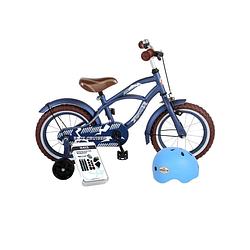 Foto van Volare kinderfiets blue cruiser - 14 inch - blauw - inclusief fietshelm & accessoires