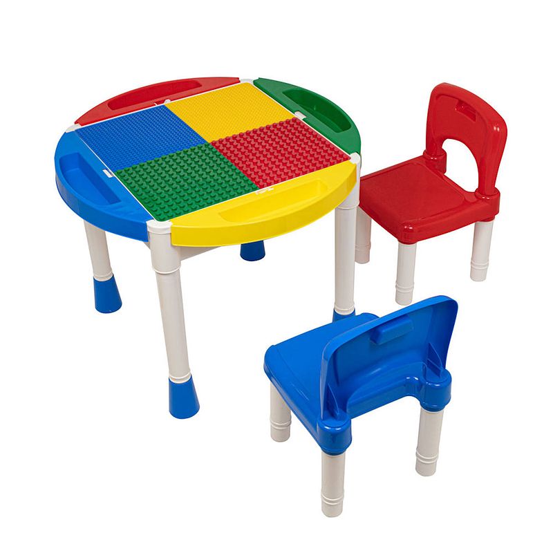 Foto van Decopatent® - kindertafel met 2 stoeltjes - speeltafel met bouwplaat