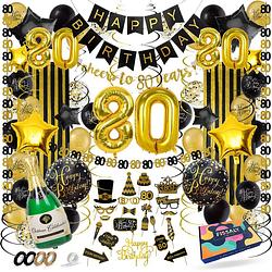 Foto van Fissaly® 80 jaar verjaardag decoratie versiering - ballonnen - jubileum man & vrouw - zwart en goud