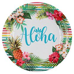 Foto van Aloha feest wegwerpbordjes - 10x stuks - 23 cm - hawaii/tropical themafeest - feestbordjes