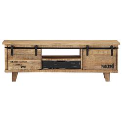 Foto van The living store houten tv-kast - mangohout - 120 x 30 x 40 cm - met deuren - lade en vak