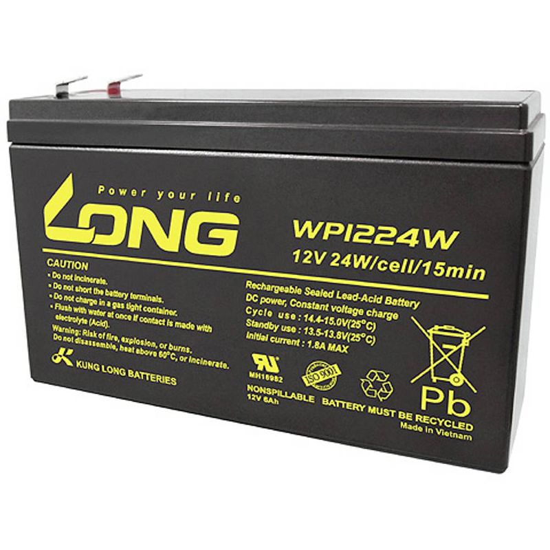 Foto van Long wp1224w loodaccu 12 v 6 ah loodvlies (agm) (b x h x d) 151 x 101 x 51 mm kabelschoen 6.35 mm geringe zelfontlading, onderhoudsvrij