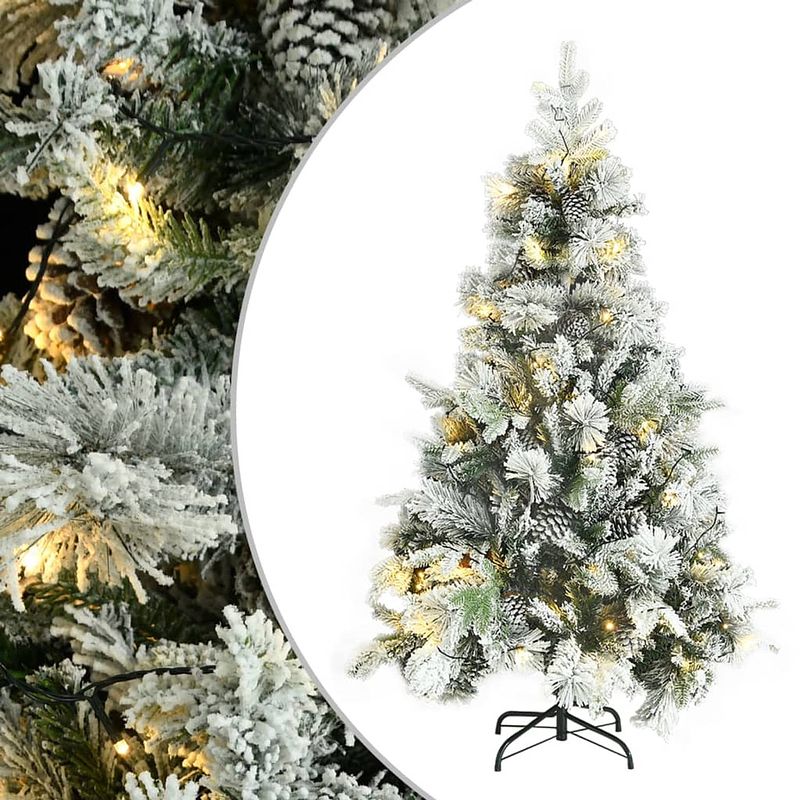 Foto van Vidaxl kerstboom met led's, dennenappels en sneeuw 120 cm pvc en pe