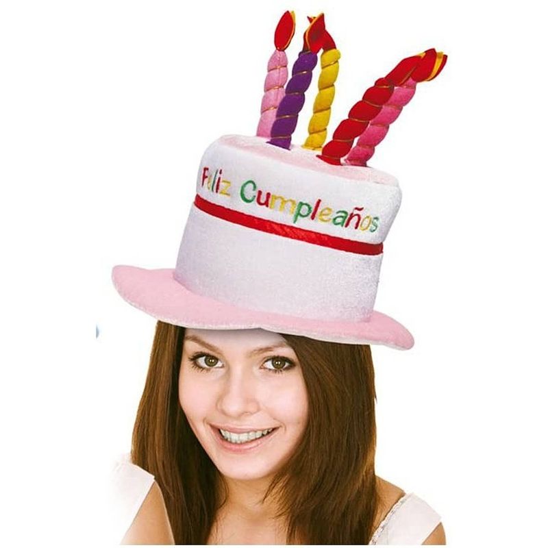 Foto van Fiestas guirca hoed happy birthday polyester wit/roze one-size