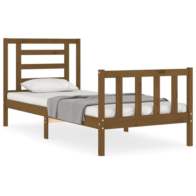 Foto van The living store massief grenenhouten bedframe - 195.5 x 95.5 x 100 cm - honingbruin - multiplex lattenbodem