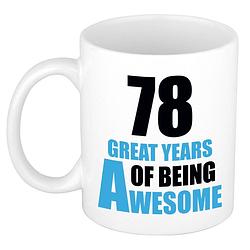 Foto van 78 great years of being awesome cadeau mok / beker wit en blauw - feest mokken