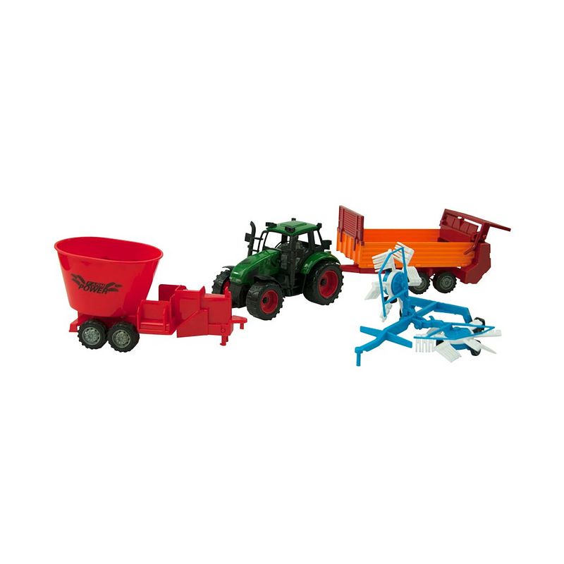 Foto van Tractorset frictie met 3 aanhangers 37cm