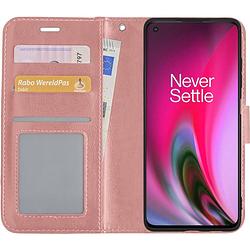 Foto van Basey oneplus nord 2 hoesje book case kunstleer cover hoes oneplus nord 2-rose goud